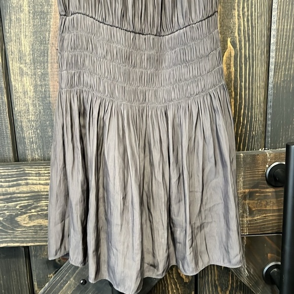 Ramy Brook New York Mini Dress XS High Neck Smocked Waist Grey Halter Sleeveless - Picture 7 of 10